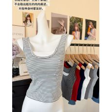 批发条纹U领蕾丝吊带带胸垫<b class='q'>背心女</b>外穿内搭2026春夏新款百搭打底上衣