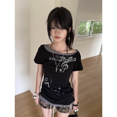 批发夏季新款纯欲风辣妹短款纯棉短袖t恤女修身显瘦<b class='q'>百搭</b>设计感上衣女