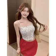 批发母印花带胸垫套头吊带背心女夏外穿辣妹短款<b class='q'>修身</b>百搭小众美背上衣