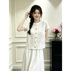 批发波西米亚风<b class='q'>花朵</b>针织马甲背心女春季2026时尚减龄叠穿坎肩套装