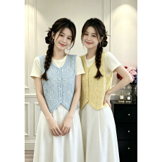 批发设计感钩花针织衫背心女夏季设计感小众镂空披肩<b class='q'>百搭</b>无袖两件套