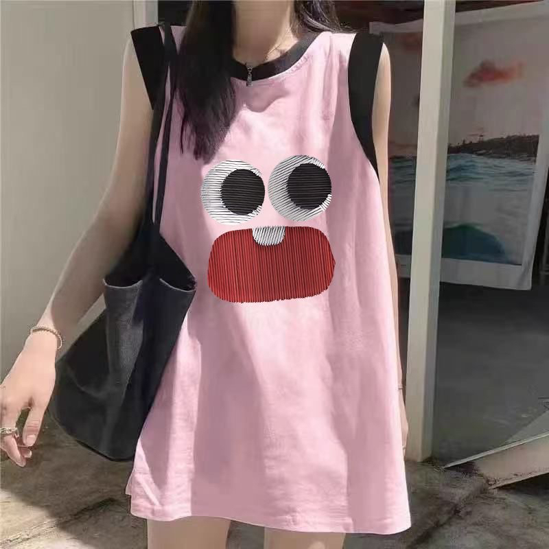 BY27723# 纯棉重磅夏季新款无袖拼接背心宽松慵懒风百搭女上衣ins 服裝批發女裝批發服飾貨源