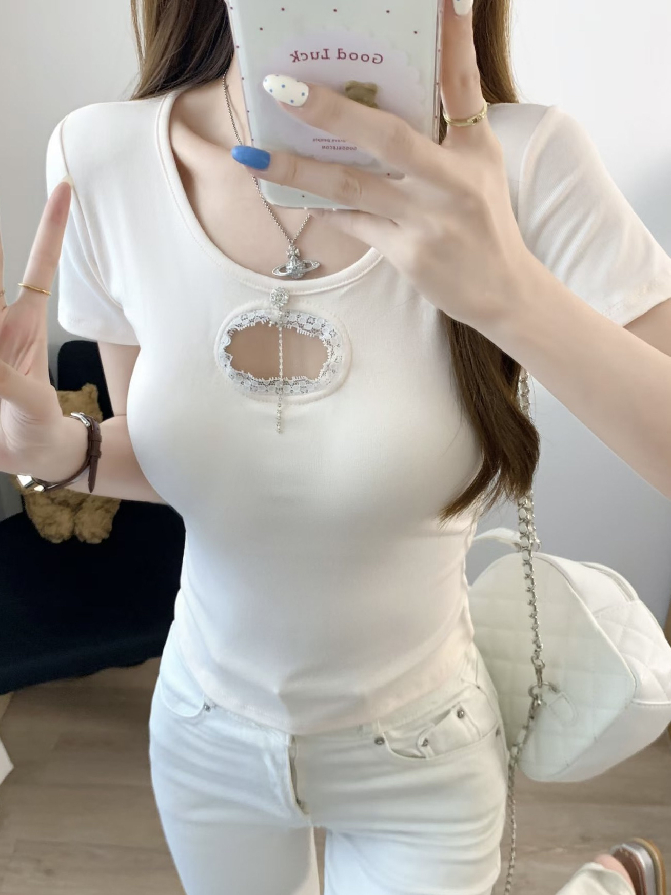 BY27720# 夏季性感镂空别致短袖t恤女高级设计感辣妹短款气质修身上衣 服裝批發女裝批發服飾貨源