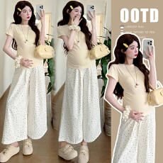 批发实拍   舒适正肩抽褶➕托腹波点<b class='q'>阔腿裤</b>