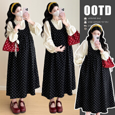 实拍  新款波点宽松背心裙+杏色蕾丝花边衬衫