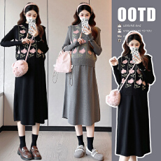 实拍有货  新款花朵套头马甲+连衣裙