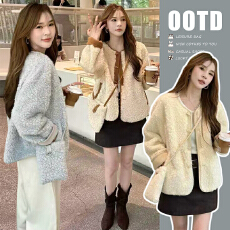 批发新款现  秋冬加厚皮毛一体设计感拼接毛毛外套