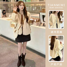 批发新款现  秋冬加厚皮毛一体设计感拼接毛毛外套