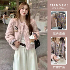 批发新款现   秋冬加厚气质双面穿加厚毛毛皮毛一体外套