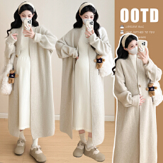 实拍  秋冬加厚气质一粒扣v领开衫外套+连衣裙