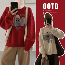 批发新款  小象提花圆领宽松毛衣