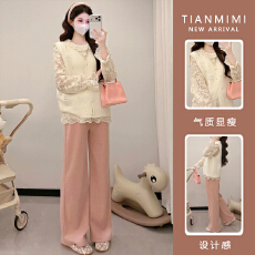 实拍xian货   2026春季娃娃蕾丝衫+珍珠马甲