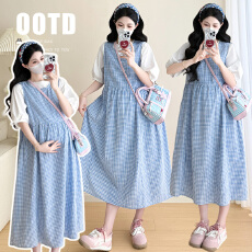 批发实拍 现  夏季清爽蓝色格子背心裙+短袖<b class='q'>T</b><b class='q'>恤</b>