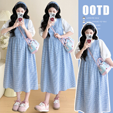 批发实拍 现  夏季清爽蓝色格子背心裙+短袖<b class='q'>T</b><b class='q'>恤</b>