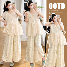 批发<b class='q'>实拍</b>  有货  夏季新款重工钩花衬衫+波点阔腿裤