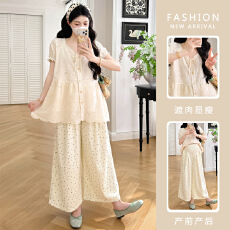 批发<b class='q'>实拍</b>  有货  夏季新款重工钩花衬衫+波点阔腿裤