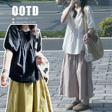 现   夏季新款风琴条折折上衣+抽绳阔腿裤