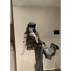 实拍 豹纹无袖背心设计感小众荷叶边宽松外穿上衣