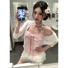 批发实拍 设计感吊带韩系甜美气质穿搭上衣两件套半身裙套装