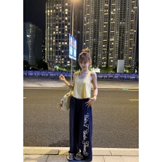 批发实拍 慵懒风好版型小背心美式印花卫裤宽松休闲运动裤长裤