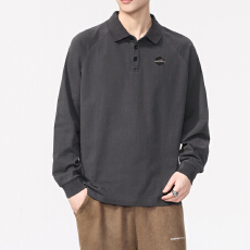 批发美式砂洗重磅复古插肩袖Polo衫<b class='q'>男士</b>秋季长袖