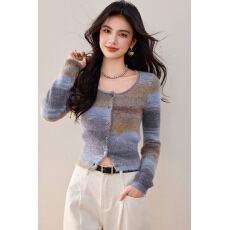 批发条纹独特气质针织<b class='q'>开衫</b>外套薄款宽松显瘦上衣女长袖<b class='q'>马海毛</b>软糯毛衣