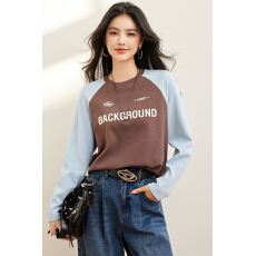 批发2025春季新款美式撞色插肩长袖t恤女设计感小众<b class='q'>宽松</b><b class='q'>打底衫</b>上衣潮