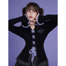 批发美式甜酷纯欲风开衫毛衣女秋季绑带设计感修身显瘦百搭上衣