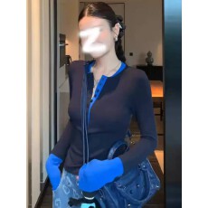 批发美式撞色长袖针织衫上衣女2026春季穿搭修身<b class='q'>打底衫</b>高级感气质t恤