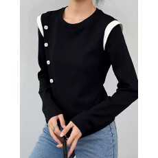 批发独特休闲黑色套头T恤女<b class='q'>春</b>季2026年新款洋气减龄长袖别致百搭上衣