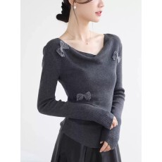 批发设计感立体蝴蝶一字荡领针织衫女<b class='q'>秋</b>冬2025新款荡领打底衫内搭上衣