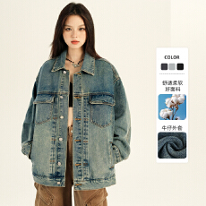 批发翻领时尚复古怀旧风牛仔外套女2025早秋新款街头潮流显瘦气质百搭
