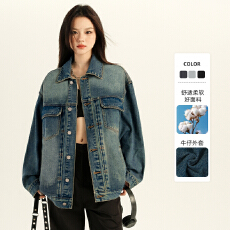 批发翻领时尚复古怀旧风牛仔外套女2025早秋新款街头潮流显瘦气质百搭