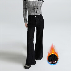 批发复古蓝弹力加绒加厚高腰微喇牛仔<b class='q'>裤</b>女25年冬季爆款保暖百搭拖地<b class='q'>裤</b>
