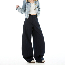 批发潮<b class='q'>裤</b>弯刀<b class='q'>裤</b>重工洗褪棉休闲藏青牛仔<b class='q'>裤</b>女廓形<b class='q'>宽松</b>阔腿牛仔纯棉舒适