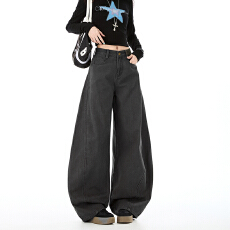 批发潮<b class='q'>裤</b>弯刀<b class='q'>裤</b>重工洗褪棉休闲藏青牛仔<b class='q'>裤</b>女廓形<b class='q'>宽松</b>阔腿牛仔纯棉舒适