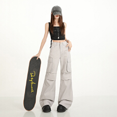 批发潮酷纯棉工<b class='q'>装</b>休闲微喇牛仔<b class='q'>裤</b>女<b class='q'>宽松</b>贴袋时尚解构拼接不贴腿喇叭<b class='q'>裤</b>