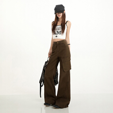 批发潮酷纯棉工<b class='q'>装</b>休闲微喇牛仔<b class='q'>裤</b>女<b class='q'>宽松</b>贴袋时尚解构拼接不贴腿喇叭<b class='q'>裤</b>