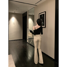 老钱风卡其色2026年春季新款韩版百搭时尚修身显瘦微喇叭牛仔裤女