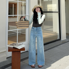 批发欧货<b class='q'>烫钻</b>亮闪闪直筒<b class='q'>牛仔裤</b>女2026年春装新款时尚重工高级感阔腿裤