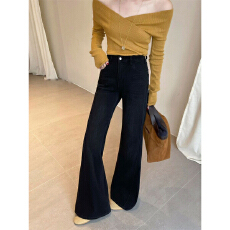 批发奶茶色高腰微喇<b class='q'>牛仔裤</b>女2026年春季新款<b class='q'>韩版</b>宽松显瘦不贴腿喇叭裤