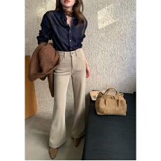 批发奶茶色高腰微喇<b class='q'>牛仔裤</b>女2026年春季新款<b class='q'>韩版</b>宽松显瘦不贴腿喇叭裤