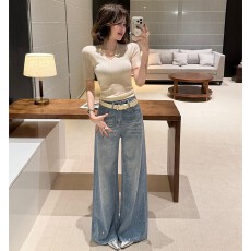 批发烫钻满天星阔腿<b class='q'>牛仔裤</b>女高腰2026年春季新款韩版百搭宽松直筒裤