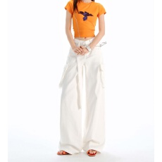 批发米<b class='q'>白色</b>棉质多口袋工装<b class='q'>牛仔裤</b>女2026春新款宽松显瘦休闲工装阔腿裤