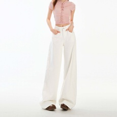 批发<b class='q'>白色</b>美式高腰弯刀<b class='q'>牛仔裤</b>女2026春季新款垂感透气减龄百搭显瘦阔腿