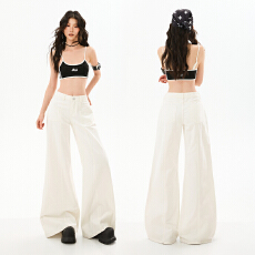 批发早春新款纯棉休闲柔软舒适不贴腿微喇牛仔<b class='q'>裤</b>女拼接显瘦喇叭长<b class='q'>裤</b>