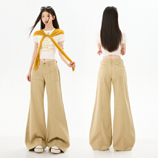 批发早春新款纯棉休闲柔软舒适不贴腿微喇牛仔<b class='q'>裤</b>女拼接显瘦喇叭长<b class='q'>裤</b>