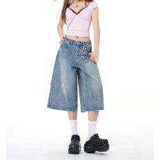 批发奶油蓝高腰质感<b class='q'>七分</b>牛仔裤女2026年春夏新款直筒宽松显瘦百搭中裤