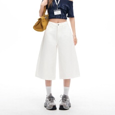 批发米白色高腰棉质<b class='q'>七分</b>牛仔裤女2026年春夏新款直筒宽松显瘦百搭中裤