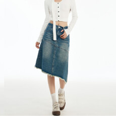 批发<b class='q'>不规则</b>A摆毛边中长牛仔<b class='q'>半身裙</b>2026春夏设计感新款显瘦遮肉百搭裙